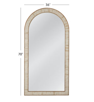 Basset Mirror Halsey Floor Mirror - Elegant Arched Design With Cream & Natural Bone Frame For Coastal Boho Charm Brown Wood,Mirror Glass M5065