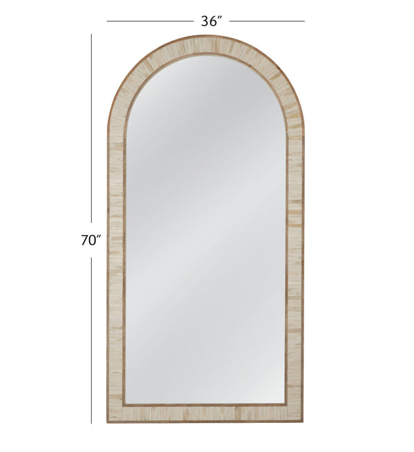 Basset Mirror Halsey Floor Mirror - Elegant Arched Design With Cream & Natural Bone Frame For Coastal Boho Charm Brown Wood,Mirror Glass M5065