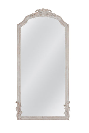 Basset Mirror Coltrane Floor Mirror - Elegant Distressed White Design With Decorative Pediment And Farmhouse Charm White Wood,Mirror Glass M5070