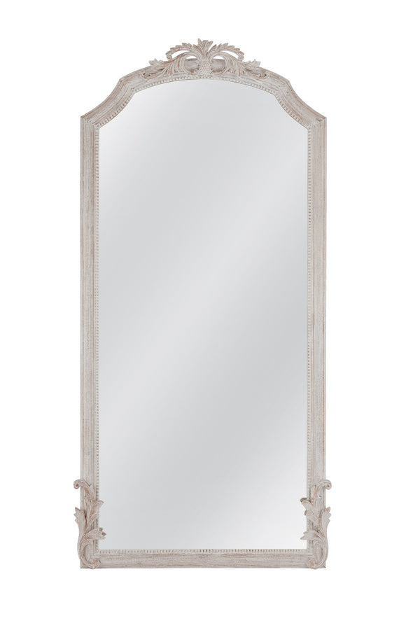 Basset Mirror Coltrane Floor Mirror - Elegant Distressed White Design With Decorative Pediment And Farmhouse Charm White Wood,Mirror Glass M5070