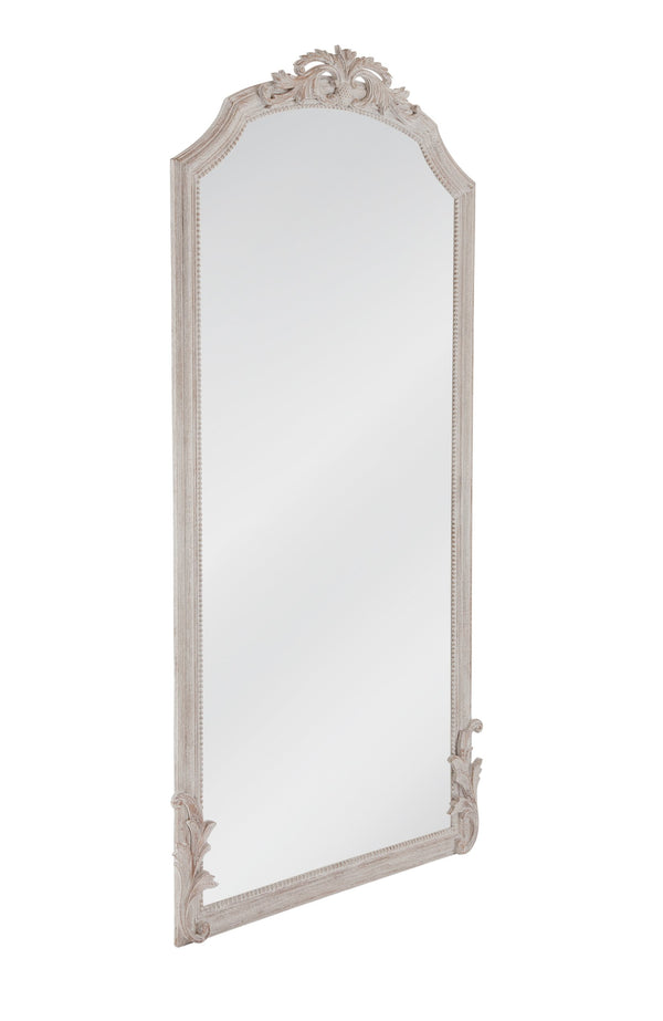 Basset Mirror Coltrane Floor Mirror - Elegant Distressed White Design With Decorative Pediment And Farmhouse Charm White Wood,Mirror Glass M5070