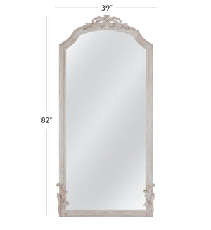 Basset Mirror Coltrane Floor Mirror - Elegant Distressed White Design With Decorative Pediment And Farmhouse Charm White Wood,Mirror Glass M5070