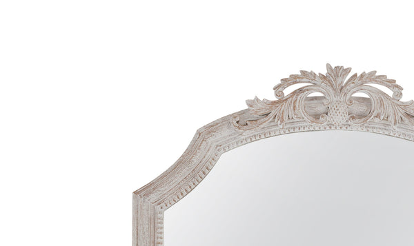 Basset Mirror Coltrane Floor Mirror - Elegant Distressed White Design With Decorative Pediment And Farmhouse Charm White Wood,Mirror Glass M5070