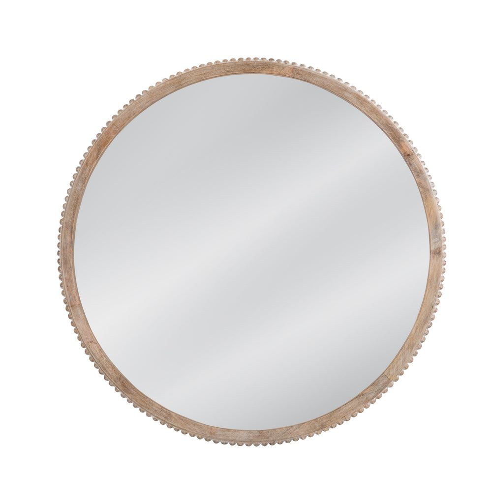 Basset Mirror Brahms Round Wall Mirror: Rustic Coastal Charm With Delicate Carved Edging For Elegant Home Decor Brown Wood,Mirror Glass M5072