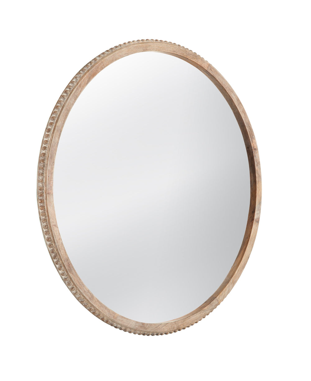 Basset Mirror Brahms Round Wall Mirror: Rustic Coastal Charm With Delicate Carved Edging For Elegant Home Decor Brown Wood,Mirror Glass M5072