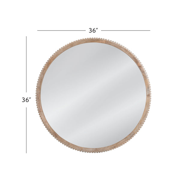 Basset Mirror Brahms Round Wall Mirror: Rustic Coastal Charm With Delicate Carved Edging For Elegant Home Decor Brown Wood,Mirror Glass M5072