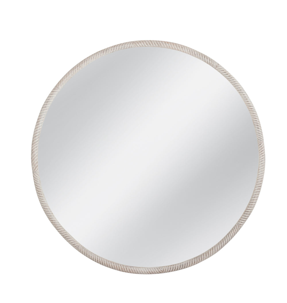 Basset Mirror Bechet Round Wall Mirror - Charming White Wash Finish, Artisanal Carved Design For Any Decor White Wood,Mirror Glass M5074