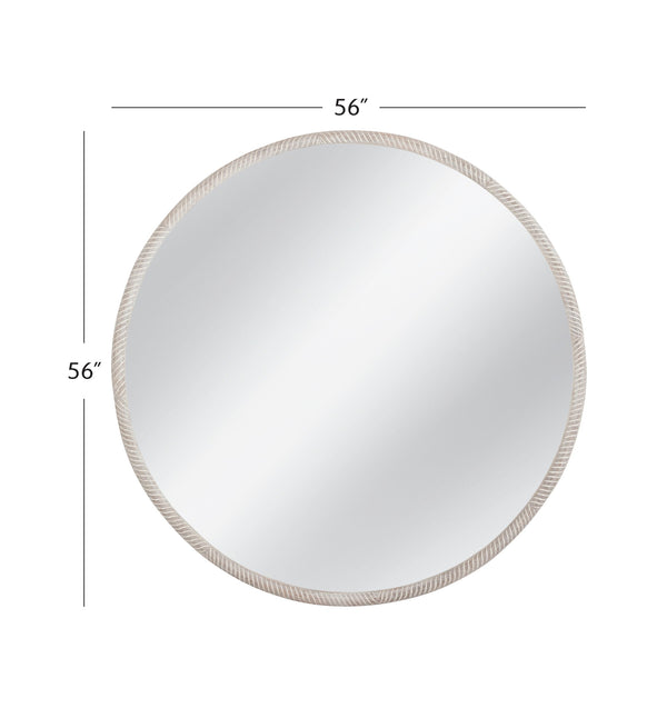 Basset Mirror Bechet Round Wall Mirror - Charming White Wash Finish, Artisanal Carved Design For Any Decor White Wood,Mirror Glass M5074