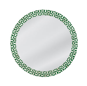 Basset Mirror Alanis Wall Mirror - Chic Round Design With Geometric Pattern In Vibrant Green & Cream Inlay Decor Green Bone,Mirror Glass M5076