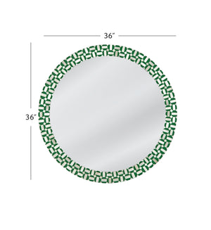 Basset Mirror Alanis Wall Mirror - Chic Round Design With Geometric Pattern In Vibrant Green & Cream Inlay Decor Green Bone,Mirror Glass M5076