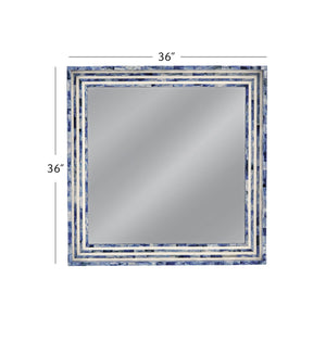 Basset Mirror Mabrey Wall Mirror - Charming Boho-coastal Square Design With Blue & Cream Bone Frame Accent Blue Bone,Mirror Glass M5095