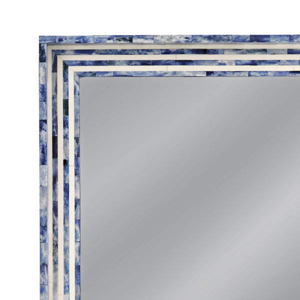 Basset Mirror Mabrey Wall Mirror - Charming Boho-coastal Square Design With Blue & Cream Bone Frame Accent Blue Bone,Mirror Glass M5095