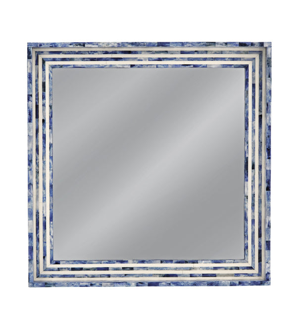 Basset Mirror Mabrey Wall Mirror - Charming Boho-coastal Square Design With Blue & Cream Bone Frame Accent Blue Bone,Mirror Glass M5095