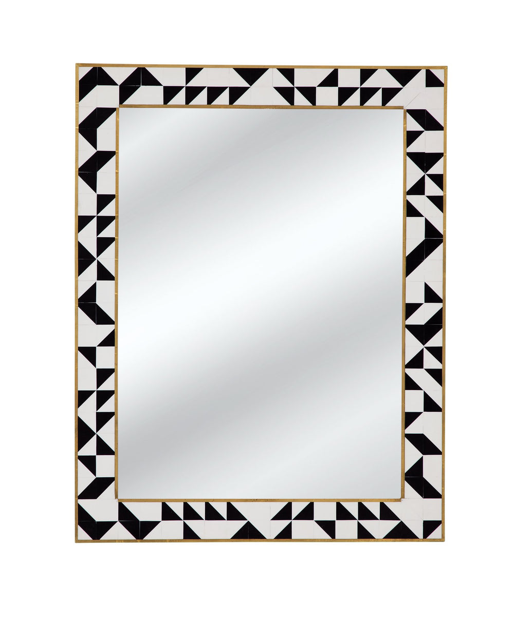 Basset Mirror Macari Wall Mirror - Elegant Rectangular Design With Black, Brass & Cream Frame For Timeless Decor Black Bone,Mirror Glass M5098