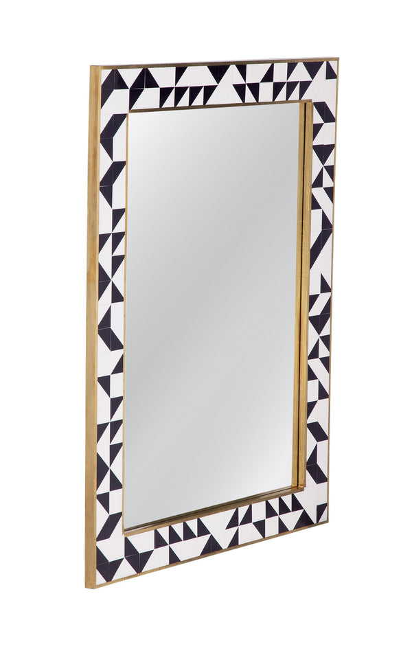 Basset Mirror Macari Wall Mirror - Elegant Rectangular Design With Black, Brass & Cream Frame For Timeless Decor Black Bone,Mirror Glass M5098