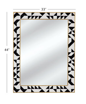 Basset Mirror Macari Wall Mirror - Elegant Rectangular Design With Black, Brass & Cream Frame For Timeless Decor Black Bone,Mirror Glass M5098