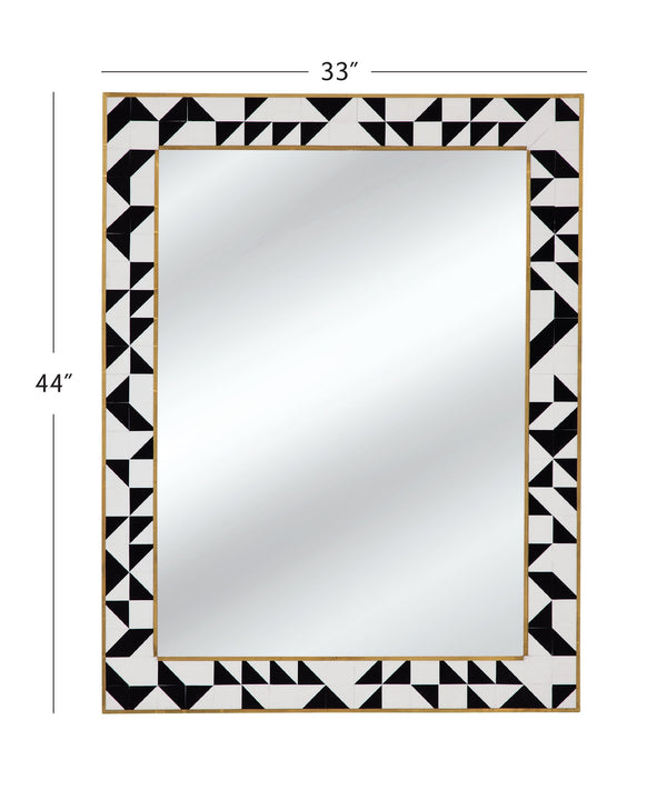 Basset Mirror Macari Wall Mirror - Elegant Rectangular Design With Black, Brass & Cream Frame For Timeless Decor Black Bone,Mirror Glass M5098