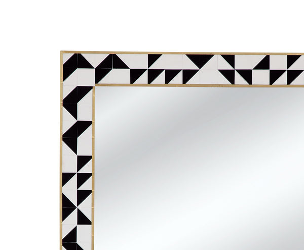 Basset Mirror Macari Wall Mirror - Elegant Rectangular Design With Black, Brass & Cream Frame For Timeless Decor Black Bone,Mirror Glass M5098