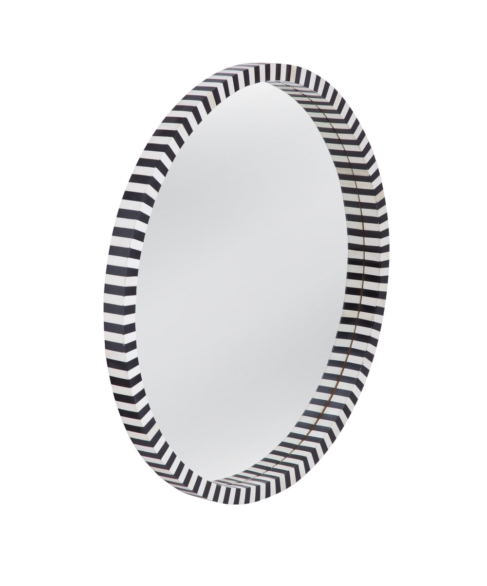 Basset Mirror Macardle Round Wall Mirror - Stunning Geometric Design In Black And Cream For Modern Boho Decor Black Bone,Mirror Glass M5099