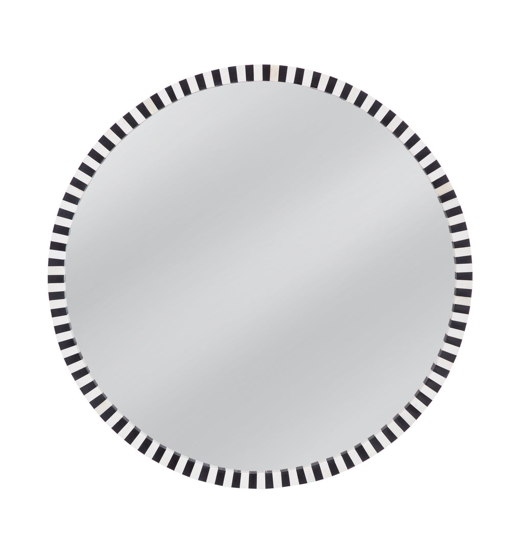 Basset Mirror Macardle Round Wall Mirror - Stunning Geometric Design In Black And Cream For Modern Boho Decor Black Bone,Mirror Glass M5099