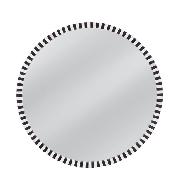 Basset Mirror Macardle Round Wall Mirror - Stunning Geometric Design In Black And Cream For Modern Boho Decor Black Bone,Mirror Glass M5099