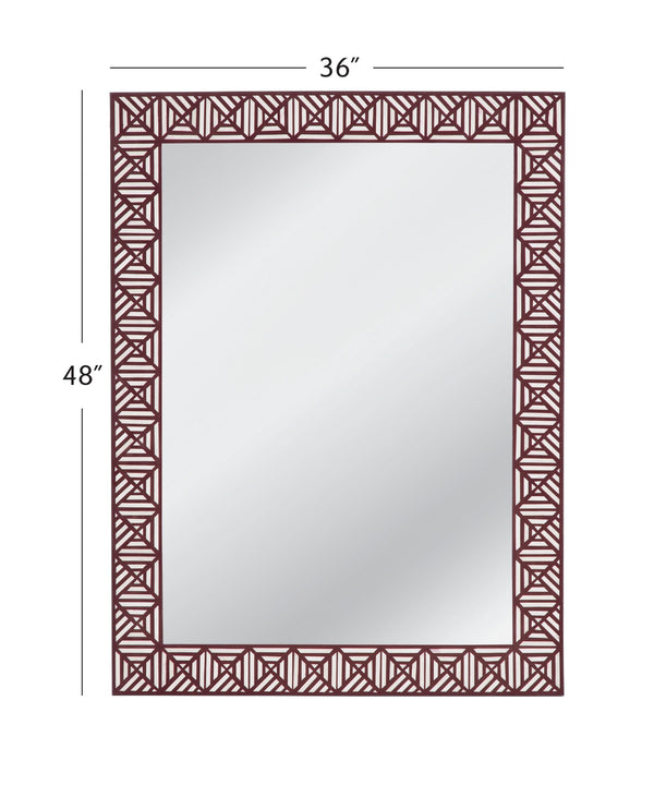 Basset Mirror Rouge Wall Mirror - Stunning Geometric Design, Boho-modern Style, Maroon & White Elegance For Your Space Red Bone,Mirror Glass M5111