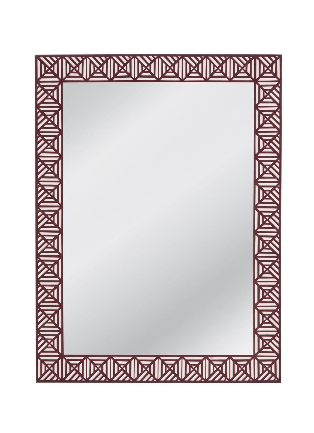 Basset Mirror Rouge Wall Mirror - Stunning Geometric Design, Boho-modern Style, Maroon & White Elegance For Your Space Red Bone,Mirror Glass M5111