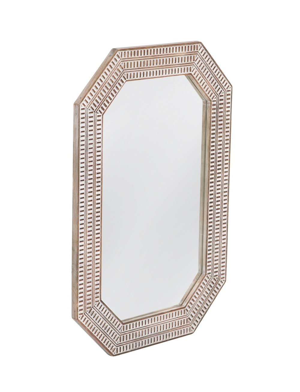 Basset Mirror Michael Octagonal Wall Mirror – Geometric Framed Beauty With White-washed Finish For Modern Décor White Mango Wood,Mdf,Glass M5115