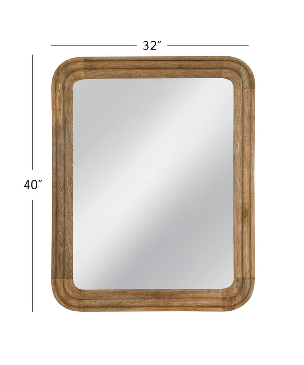 Basset Mirror Gage Wall Mirror - Rustic Brown Wood Frame With Rounded Corners, Natural Grain, And Cozy Aesthetic Brown Wood,Mdf,Glass M5116