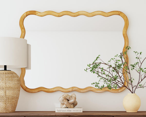 Basset Mirror Rider Wall Mirror - Coastal Boho Chic Decor With Wavy Wooden Frame For A Relaxed Stylish Atmosphere Brown Mdf,Fir Wood,Mirror Glass M5123