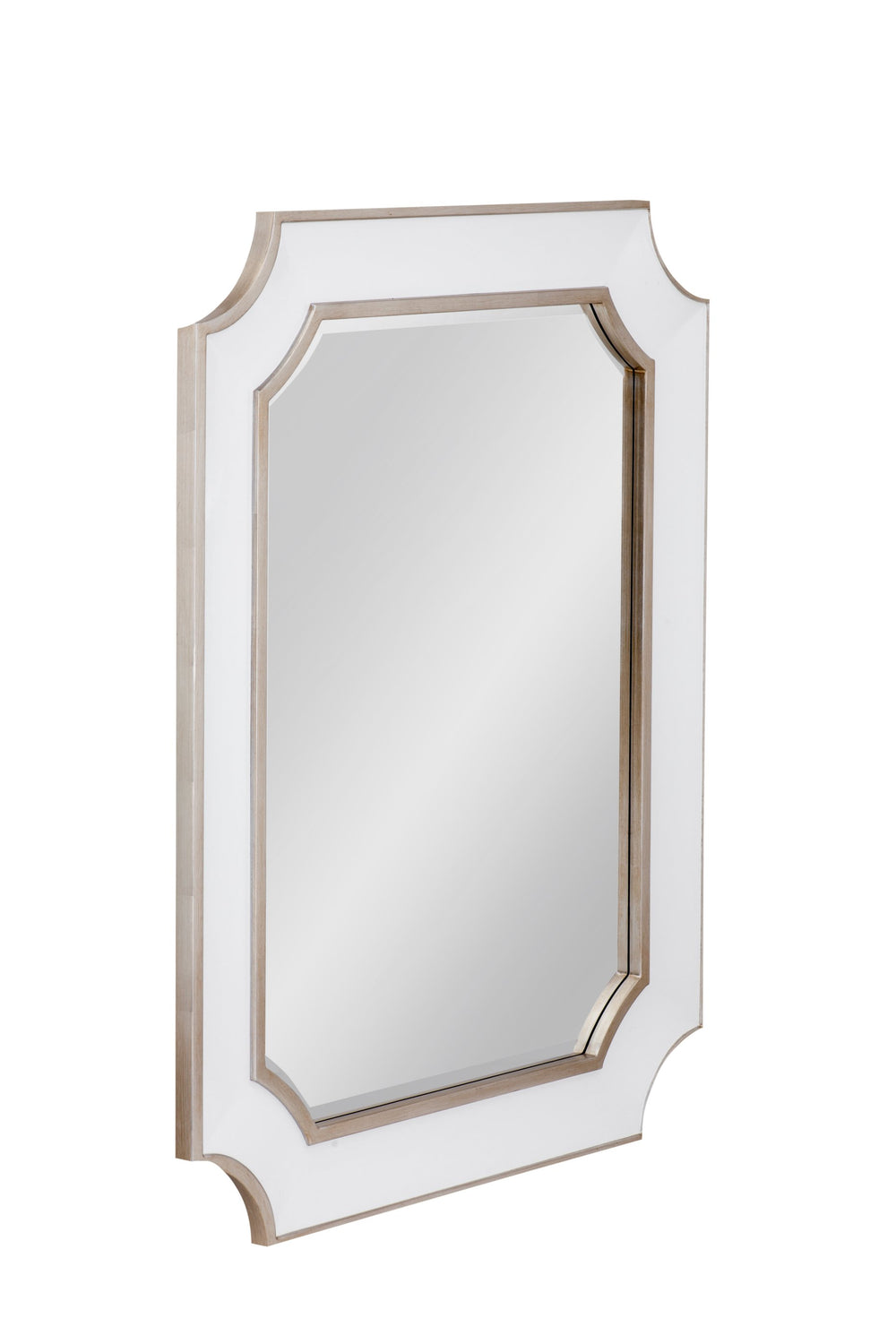 Basset Mirror Preston Wall Mirror: Glamorous Glossy White Frame With Antique Silver Trim For Timeless Elegance White Resin,Mirror Glass M5125b