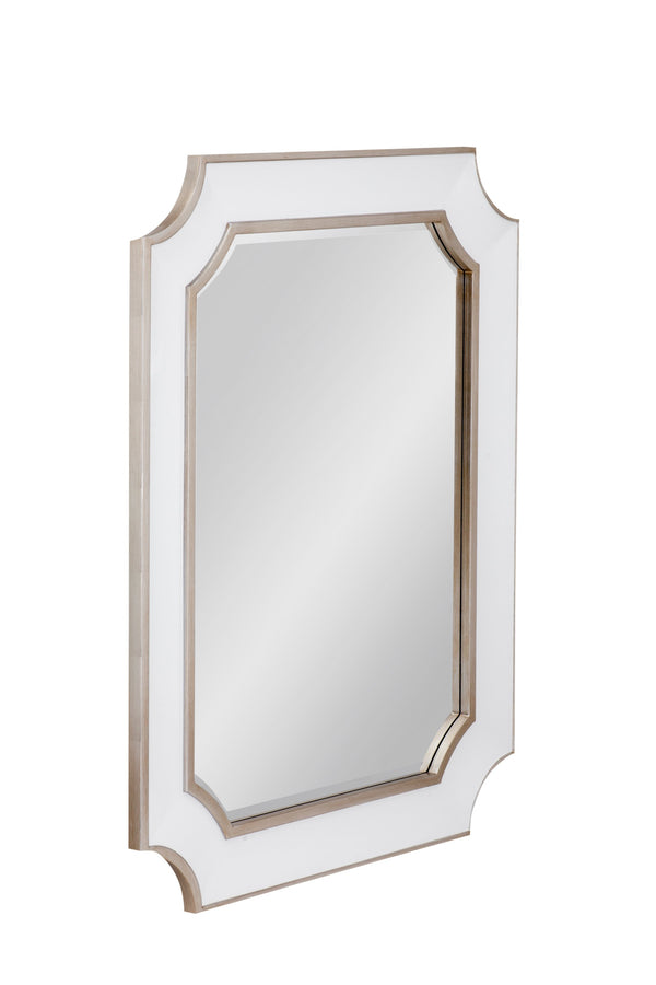 Basset Mirror Preston Wall Mirror: Glamorous Glossy White Frame With Antique Silver Trim For Timeless Elegance White Resin,Mirror Glass M5125b