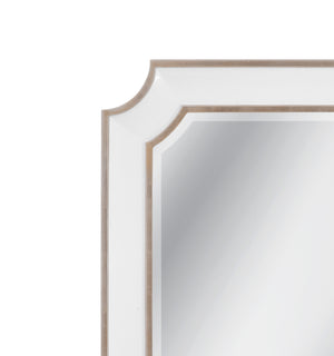 Basset Mirror Preston Wall Mirror: Glamorous Glossy White Frame With Antique Silver Trim For Timeless Elegance White Resin,Mirror Glass M5125b