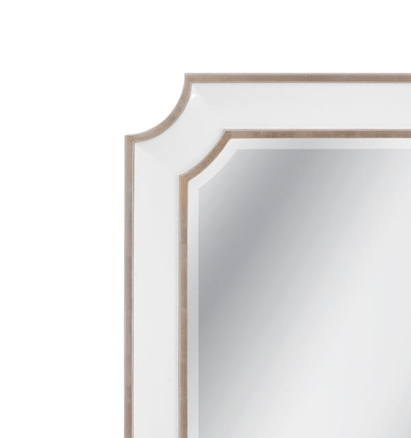 Basset Mirror Preston Wall Mirror: Glamorous Glossy White Frame With Antique Silver Trim For Timeless Elegance White Resin,Mirror Glass M5125b