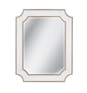 Basset Mirror Preston Wall Mirror: Glamorous Glossy White Frame With Antique Silver Trim For Timeless Elegance White Resin,Mirror Glass M5125b