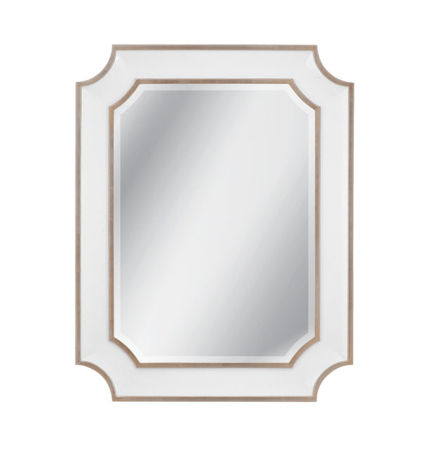 Basset Mirror Preston Wall Mirror: Glamorous Glossy White Frame With Antique Silver Trim For Timeless Elegance White Resin,Mirror Glass M5125b