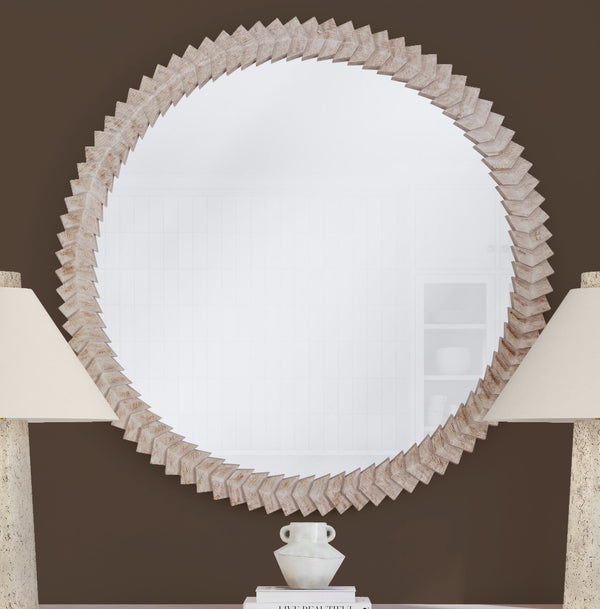 Basset Mirror Claire Wall Mirror - Timeless Elegance With Intricate Carved Frame For Modern And Traditional Décor Natural Mango Wood,Mdf,Glass M5146