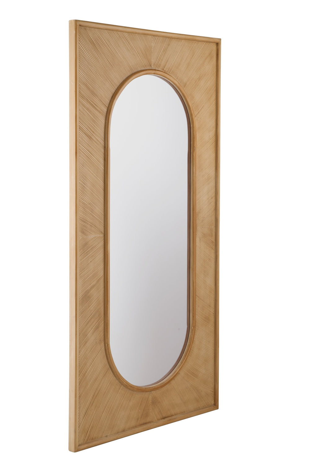 Basset Mirror Liam Floor Mirror: Modern Boho Design With Starburst Wood Detailing For Elegant Home Decor Style Brown Pine Wood,Mirror Glass M5153