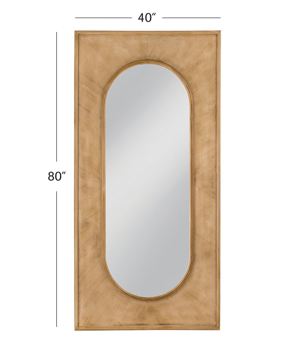 Basset Mirror Liam Floor Mirror: Modern Boho Design With Starburst Wood Detailing For Elegant Home Decor Style Brown Pine Wood,Mirror Glass M5153