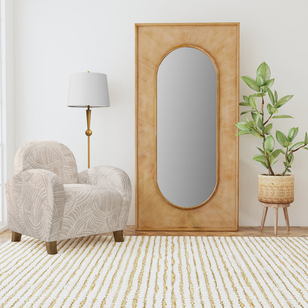 Basset Mirror Liam Floor Mirror: Modern Boho Design With Starburst Wood Detailing For Elegant Home Decor Style Brown Pine Wood,Mirror Glass M5153