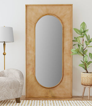 Basset Mirror Liam Floor Mirror: Modern Boho Design With Starburst Wood Detailing For Elegant Home Decor Style Brown Pine Wood,Mirror Glass M5153