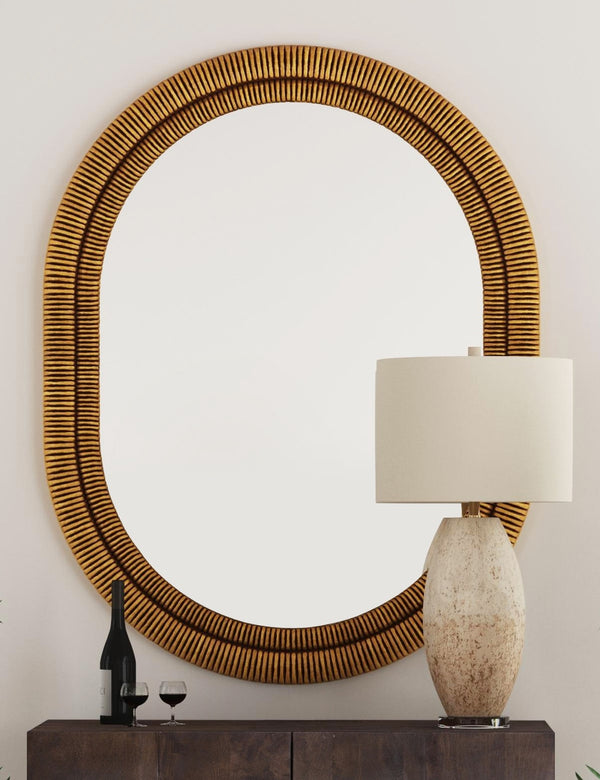 Basset Mirror Santee Wall Mirror - Elegant Oval Design With Antique Gold Finish And Intricate Carved Wood Details Gold Mdf,Glass M5154