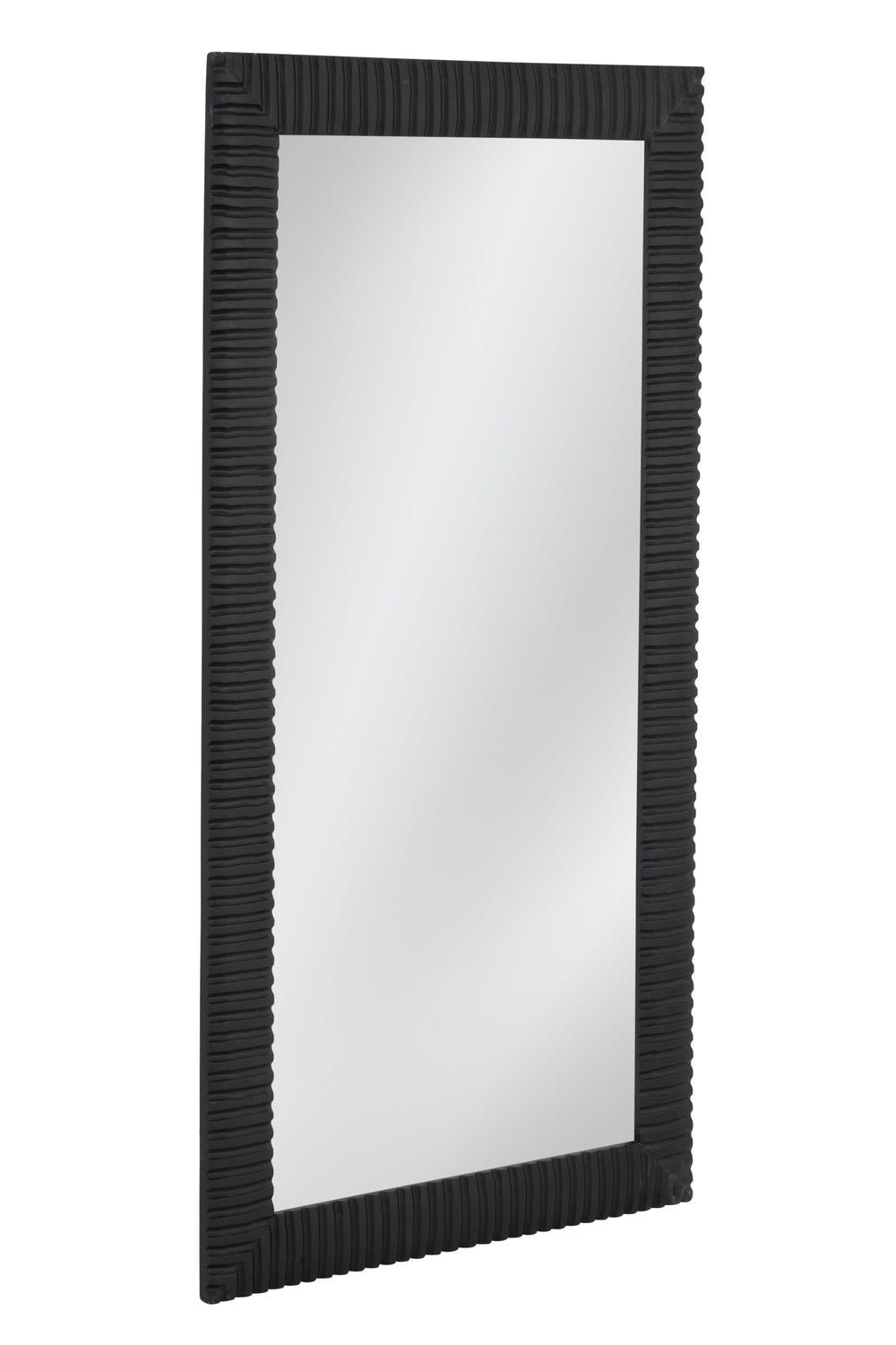 Basset Mirror Lithea Floor Mirror - Elegant Matte Black Design With Modern Carved Details For Any Stylish Space Black Mango Wood,Mdf,Glass M5162