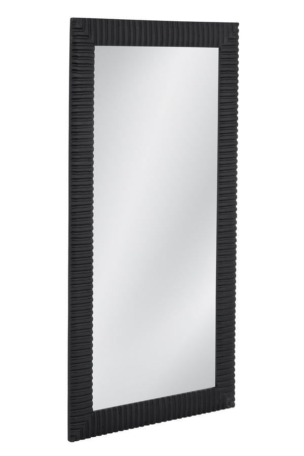 Basset Mirror Lithea Floor Mirror - Elegant Matte Black Design With Modern Carved Details For Any Stylish Space Black Mango Wood,Mdf,Glass M5162