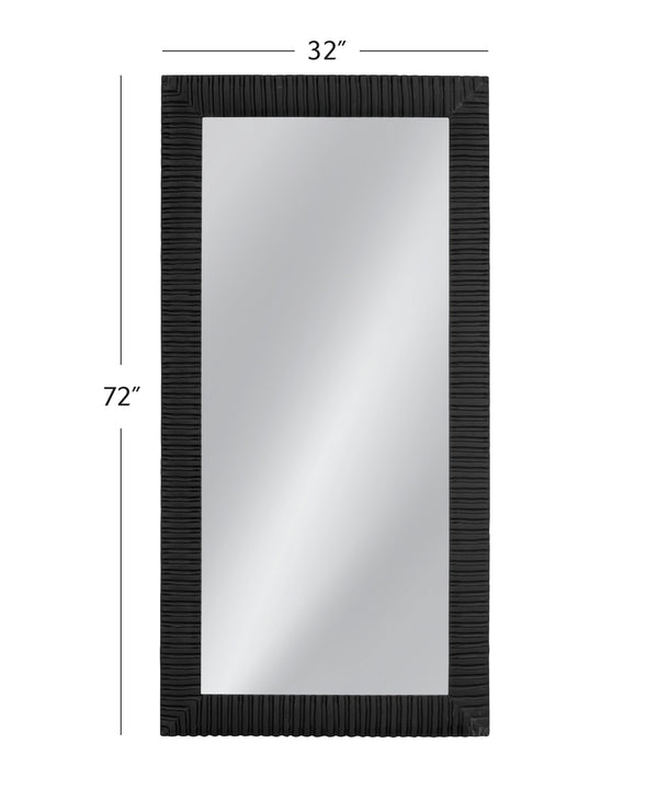 Basset Mirror Lithea Floor Mirror - Elegant Matte Black Design With Modern Carved Details For Any Stylish Space Black Mango Wood,Mdf,Glass M5162
