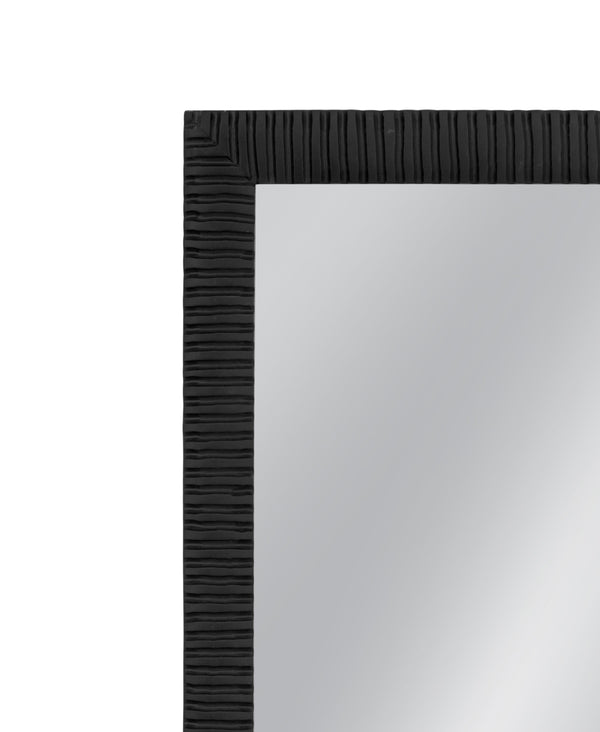Basset Mirror Lithea Floor Mirror - Elegant Matte Black Design With Modern Carved Details For Any Stylish Space Black Mango Wood,Mdf,Glass M5162
