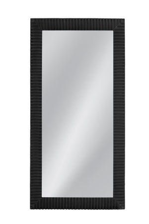 Basset Mirror Lithea Floor Mirror - Elegant Matte Black Design With Modern Carved Details For Any Stylish Space Black Mango Wood,Mdf,Glass M5162