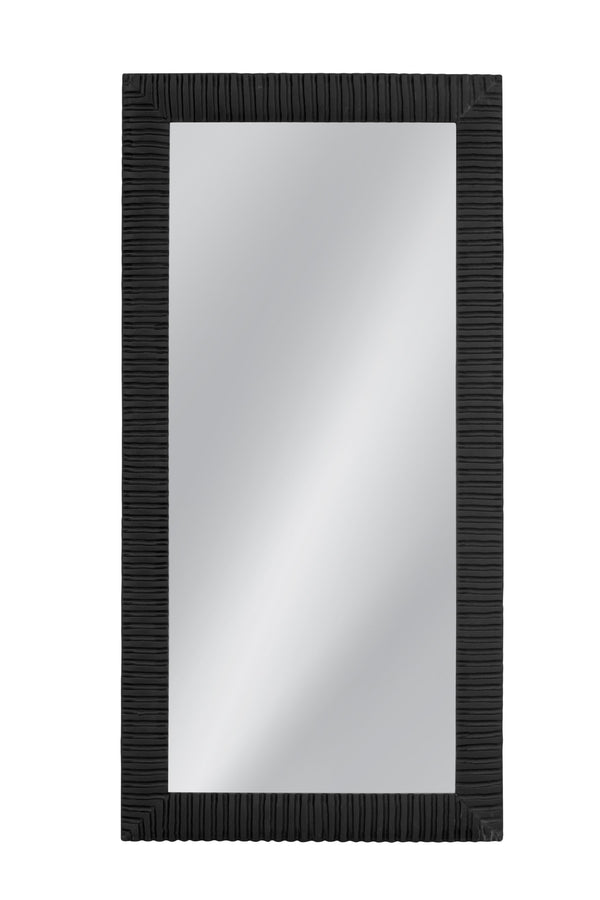 Basset Mirror Lithea Floor Mirror - Elegant Matte Black Design With Modern Carved Details For Any Stylish Space Black Mango Wood,Mdf,Glass M5162