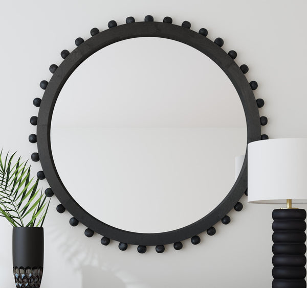Basset Mirror Round Renn Wall Mirror - Sleek Matte Black Finish, Timeless Elegance & Contemporary Charm For Any Space Black Wood,Mdf,Glass M5168