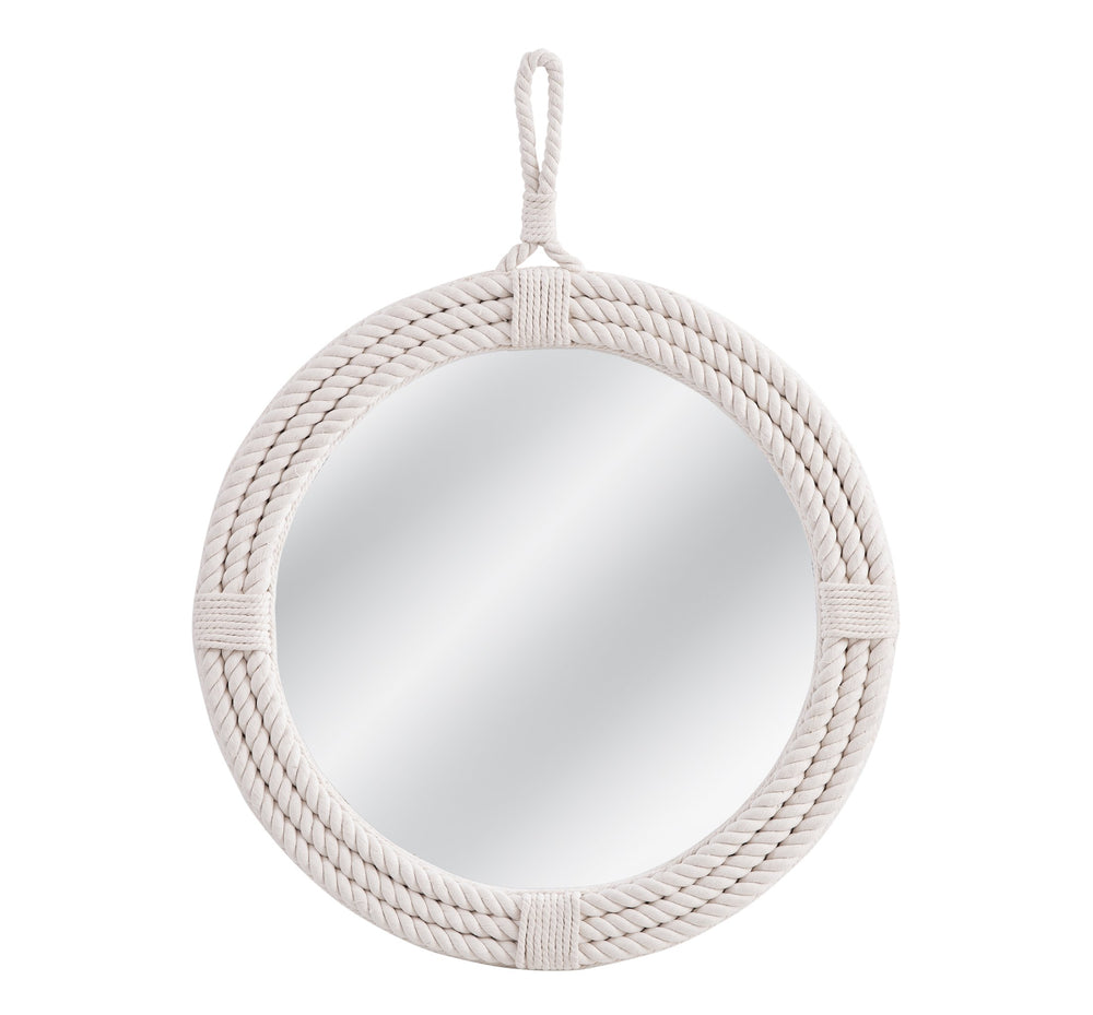 Basset Mirror Guedry Wall Mirror - Contemporary Coastal Design With Round Shape For A Fresh And Airy Home Touch Natural Cotton Rope,Glass,Mdf M5182